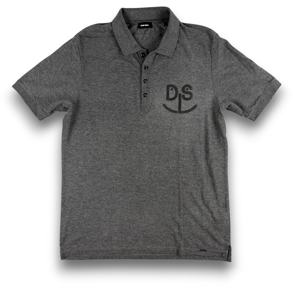 Diesel Polo Shirt‎ Mens M Charcoal Gray Tonal Graphic Logo Short Sleeve Casual